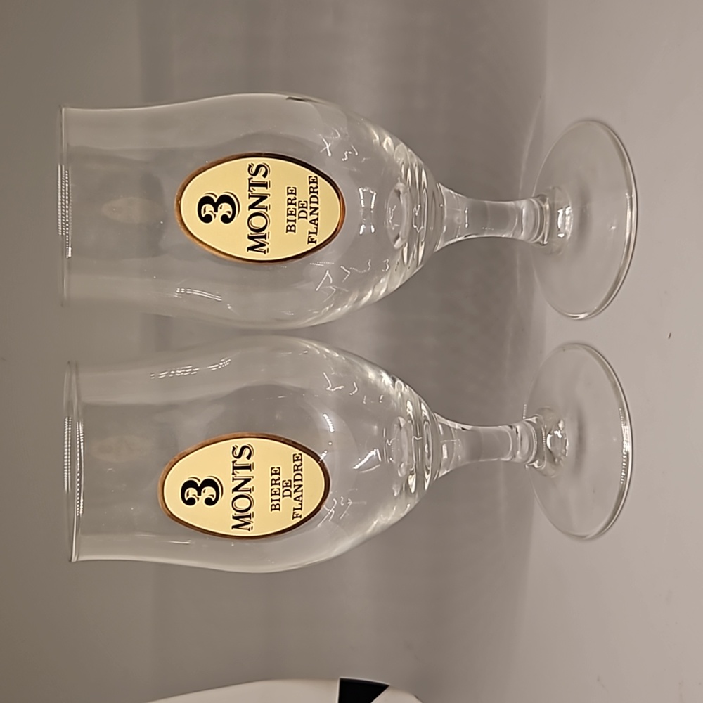 3 Monts France Tulip Glasses Set of 2, Vintage French Beer Stemmed Pokal Glasses